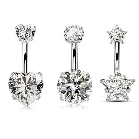 Stainless Steel Double Head Geometric Clear Rhinestone Belly Ring Curved Barbell Piercing Fashion Body Jewelry For Women Gift