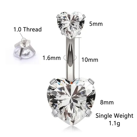 Stainless Steel Double Head Geometric Clear Rhinestone Belly Ring Curved Barbell Piercing Fashion Body Jewelry For Women Gift