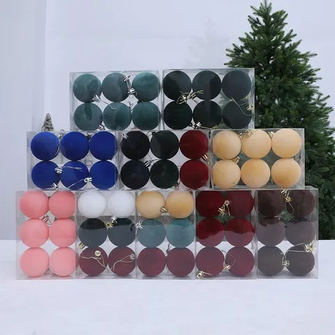 Elegant Flocked Christmas Baubles Ornament Solid Color Plastic Christmas Tree Balls For Holiday Wedding Party Decoration Home Showcase Pendant