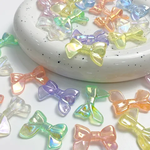 Acrylic Luminous Laser Bowknot Beads DIY Loose Beads Vibrant Candy Color Bow Pendant Spacer Beads For Phone Chain Bracelet Craft Jewelry Making