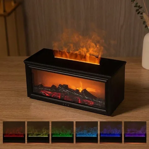 Vintage Fireplace Aroma Diffuser 3D Simulation Flame Humidifier Silent Essential Oil Mist Maker Seven Color Night Light Desktop Air Humidifier USB Remote Control Type C Electronic Mist Fountain Home Office Decor