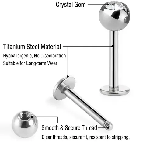 Stainless Steel Rhinestone Lip Rings Flat Back Lip Stud Labret Piercing Jewelry For Unisex Helix Cartilage Earring Piercing Jewelry