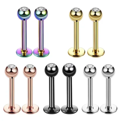 Stainless Steel Rhinestone Lip Rings Flat Back Lip Stud Labret Piercing Jewelry For Unisex Helix Cartilage Earring Piercing Jewelry