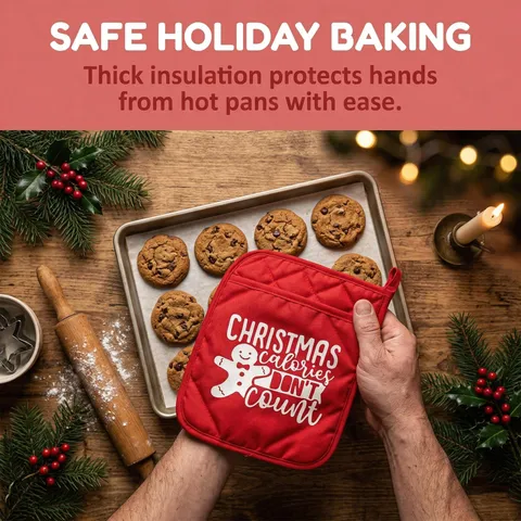 Natale Cucina Guanti Isolanti Poliestere Ispessito Presina da Pentola Cottura Festiva Cuscino Antiscottatura