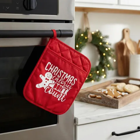 Guanto da Forno Natalizio Ispessito Presina Resistente al Calore Guanto da Cucina Festivo con Slogan Omino di Pan di Zenzero