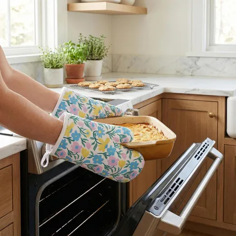 Guanto per Forno a Microonde Stile Pastorale Resistente al Calore Cucina Cottura Isolamento Poliestere Cotone Singolo Guanto