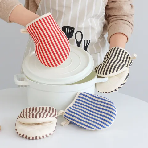 Thickened Cotton Heat Resistant Oven Mitts Striped Non Slip Cooking Baking Microwave Glove For Kitchen Baking