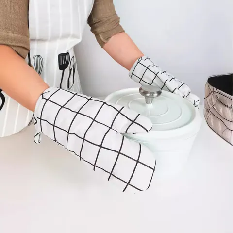 Guanti da Forno Isolanti in Cotone Lino Ispessito per Cottura in Cucina Presine Antiscottatura ad Alta Temperatura
