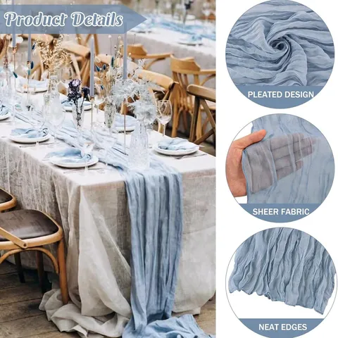 Corridoio da Tavola in Mussola Plissettata Bohemien Tovaglia Trasparente in Chiffon per Matrimonio Festa di Compleanno Tavolo da Pranzo Decorazione