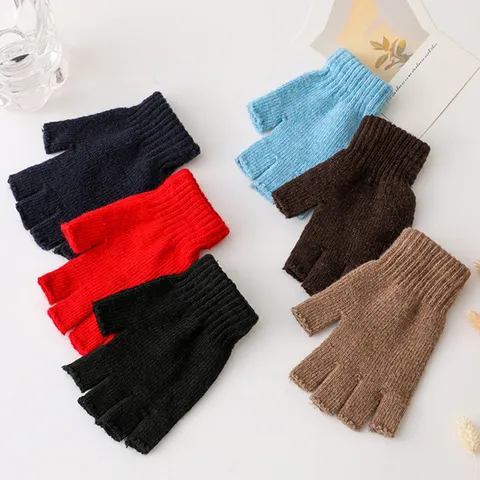 Gants Sans Doigts Tricotés Chauds d'Hiver Unisexe Gants Extensibles Demi-Doigts pour Vêtements Quotidiens Travail de Bureau et Activités de Plein Air