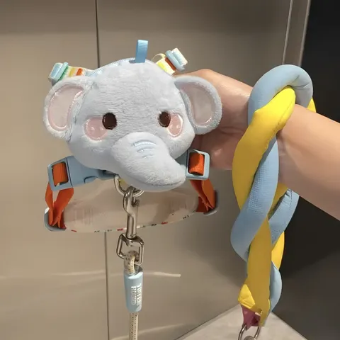 Schattige Cartoon Olifant Polyester Huisdier Harnas En Lijntje Set Ontsnappingsbestendig Verstelbaar Vest Stijl Wandelriem Voor Kleine Honden Katten