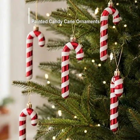 Christmas Tree Candy Cane Ornaments Plastic Painted Striped Hanging Decor For Holiday Party Home Decorations