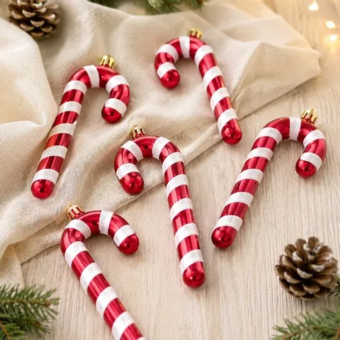 Christmas Tree Candy Cane Ornaments Plastic Painted Striped Hanging Decor For Holiday Party Home Decorations