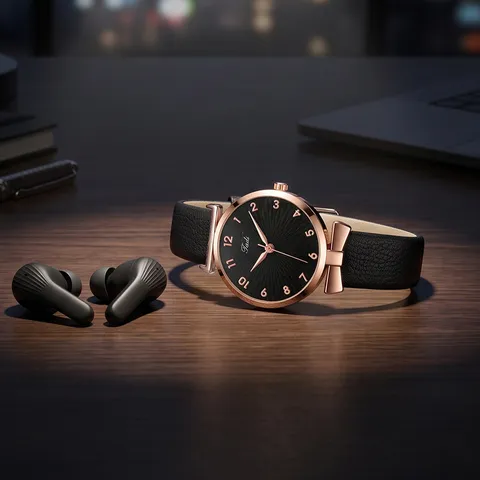 Reloj de Cuarzo para Mujer Esfera de Girasol Minimalista Decoración de Lazo Aleación Correa de Cuero Sintético Reloj de Pulsera Casual