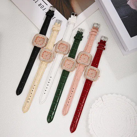 Reloj de Mujer con Diamantes de Imitación Cuadrados de Lujo Esfera de Cielo Estrellado Correa de Cuero PU Reloj de Cuarzo de Moda