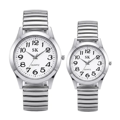 Reloj de Cuarzo Clásico con Escala de Números Arábigos Grandes y Correa Elástica de Acero Inoxidable Regalo Casual para Hombres y Mujeres