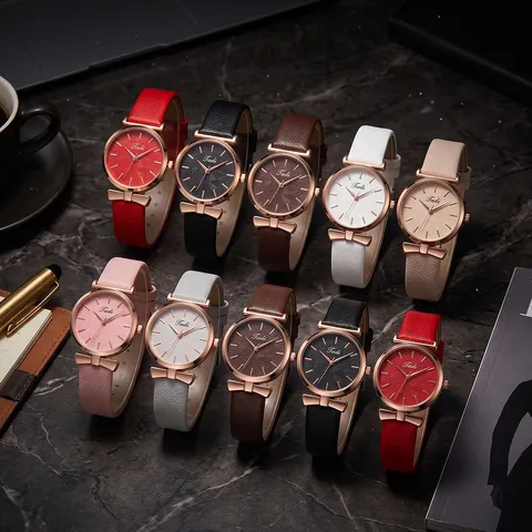 Moda Mujer Reloj de Cuarzo Correa de Cuero Sintético Esfera en Relieve de Hoja Diseño de Lazo Casual Elegante Reloj de Pulsera Regalo