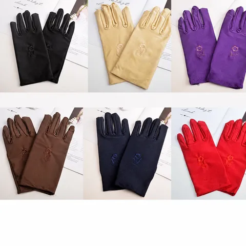 Femmes Été Mince Protection Solaire Gants Spandex Respirant Protection UV Broderie Florale Conduite Fête Étiquette Gants