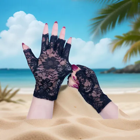 Women Summer Lace Half Finger Sun Protection Gloves Sexy Mesh Open Finger Thin Elegant Driving UV Protection Gloves