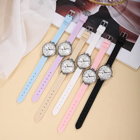 Reloj de Cuarzo Estudiantil Minimalista Mujer Moda Casual Correa de Silicona Cuero
