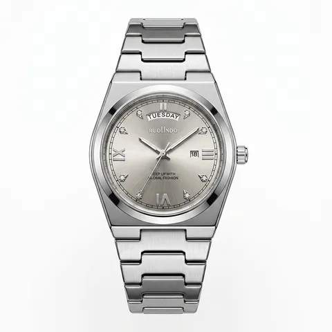 Reloj de Cuarzo para Hombre Correa de Acero Inoxidable Luminoso Doble Calendario Negocios Casual Impermeable