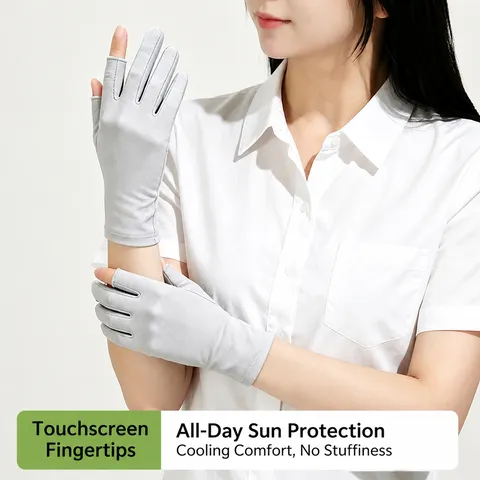 Gants de Protection Solaire en Soie Glacée pour Femmes Doigts Ouverts Légers Respirants Élastiques Été Gants de Conduite en Plein Air