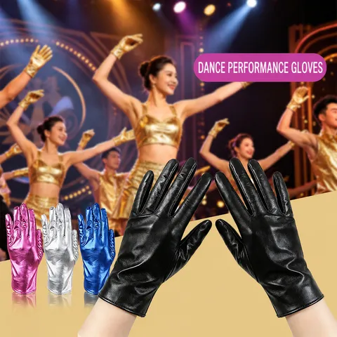 Gants Courts Unisexe en Cuir Vernis Brillant Métallique Scène Performance Danse Étiquette Fête Mode Gants