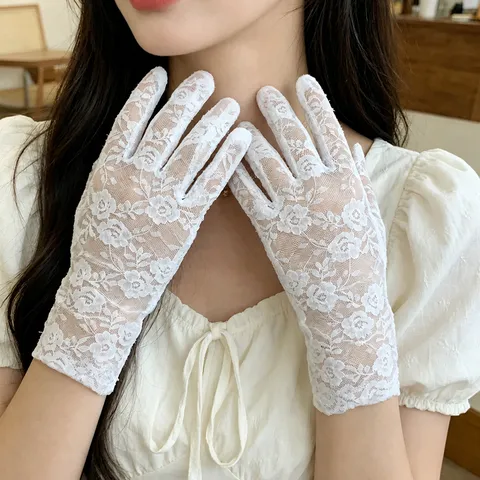 Women Summer Lace Sun Protection Gloves Elegant Tea Party Bridal Mesh Full Finger Gloves