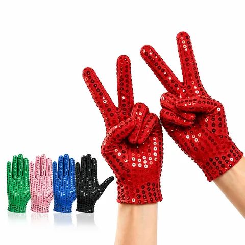 Gants à Paillettes pour Spectacle de Scène Adulte Accessoires de Costume de Fête de Danse Brillants Gants Respirants Hautement Élastiques