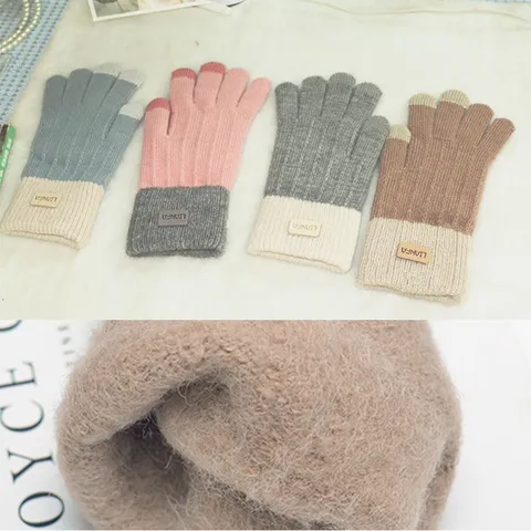 Gants Tactiles Tricotés Chauds d'Hiver Unisexe en Velours d'Alpaga Épaissis Résistants au Froid Extérieur Couple