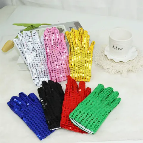 Gants de Performance Paillettes Brillantes Gants de Scène de Fête de Danse Spandex Coloré pour Enfants et Adultes