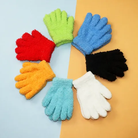 Kids Winter Gloves Coral Fleece Knitted Fleece-Lined Warm Cold-Proof Outdoor Cycling Gloves For Children Boys And Girls