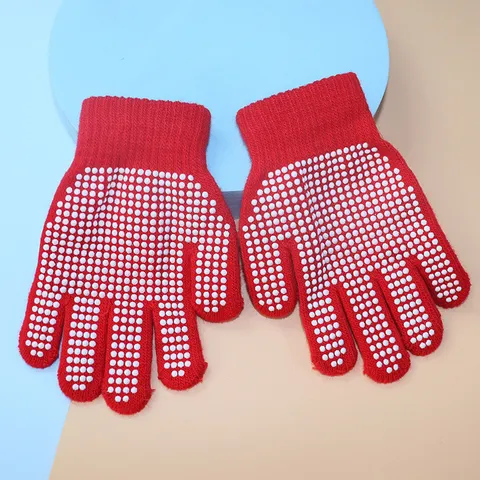 Gants Tricotés Antidérapants pour Enfants Gants de Sport Automne Hiver Chauds Acrylique Couleurunie Gants