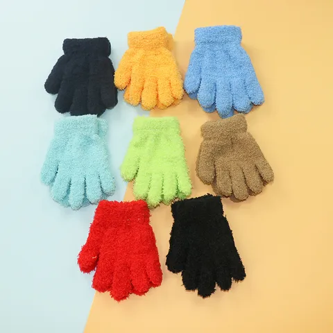 Kids Winter Gloves Coral Fleece Knitted Fleece-Lined Warm Cold-Proof Outdoor Cycling Gloves For Children Boys And Girls