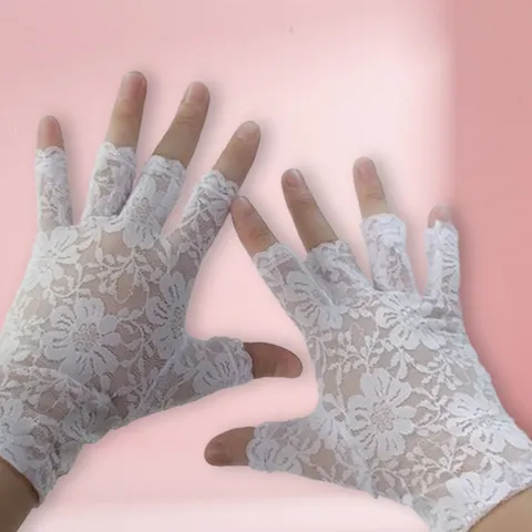 Women Lace Half Finger Gloves Summer Thin Floral Sun Protection Breathable Cycling Driving Gloves