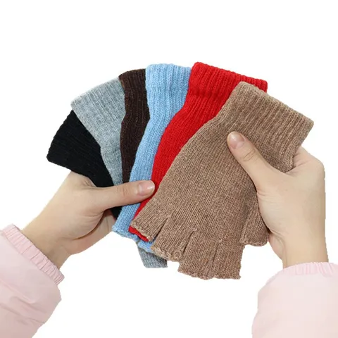Gants Demi-Doigts en Mélange de Laine Chauds d'Hiver Unisexe Gants Tricotés sans Doigts