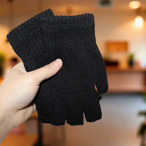Gants Demi-Doigts en Mélange de Laine Chauds d'Hiver Unisexe Gants Tricotés sans Doigts