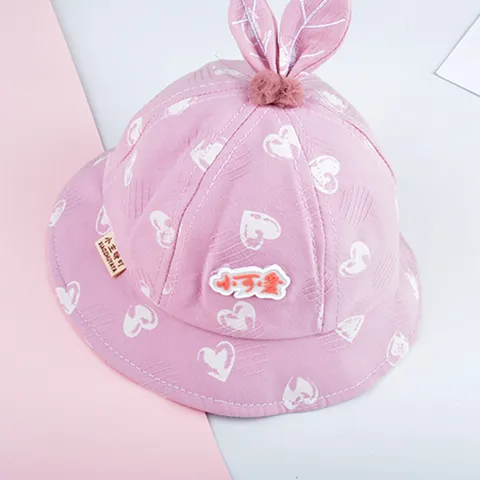 Cute Baby Fisherman Hat Infant Sun Protection Bucket Hat With Bunny Ears Heart Print Spring Autumn Toddler Kids Hat