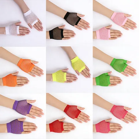 Gants Courts en Filet Sans Doigts Sexy Boîte de Nuit Fête Maille Performance Danse Gants Fins Accessoires de Mode pour Femmes