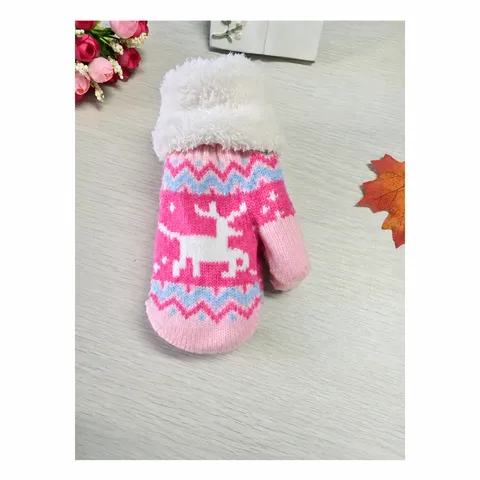 Gants Tricotés Chauds d'Hiver pour Enfants Mignons Cerf Jacquard Gants Thermiques Épais Flocés Mitaines pour Enfants