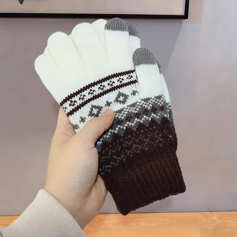 Gants Tactiles Tricotés Chauds d'Hiver Femmes Hommes Thermiques Coupe-vent Jacquard Extensible Mitaines Gants de Sport en Plein Air