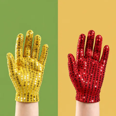 Kids Sequin Performance Gloves Stretch Five-Finger Stage Dance Gloves Party Dress Up Costume Accessories