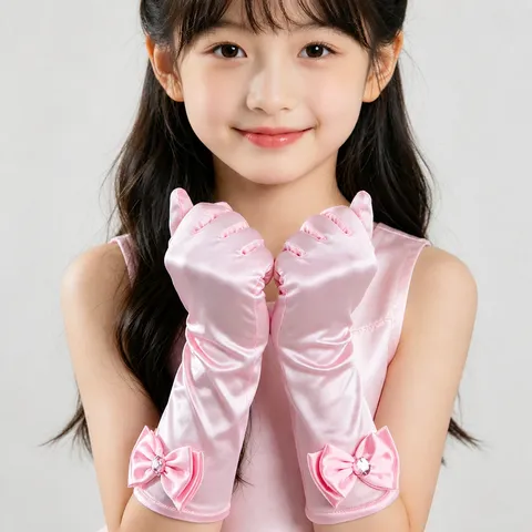 Enfants Longs Gants en Satin Nœud Strass Princesse Performance Gants Fête Enfants Déguisement Accessoires de Costume