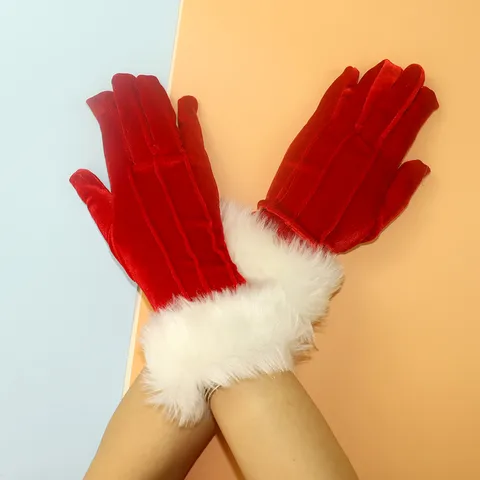 Christmas Festive Gold Velvet Warm Gloves Women Winter Short Plush Cuff Etiquette Performance Split Finger Gloves