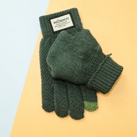 Gants Tactiles en Tricot Chaud d'Hiver Épais Doublés en Polaire Coupe-vent Gants de Cyclisme Minimaliste Couleur Unie Acrylique
