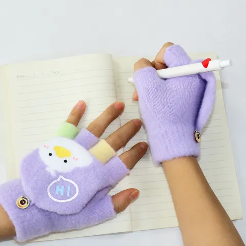 Enfants Mignon Canard Tricoté Rabat Couverture Chauds Gants Demi-Doigt Hiver Enfants Mitaines Épaissies
