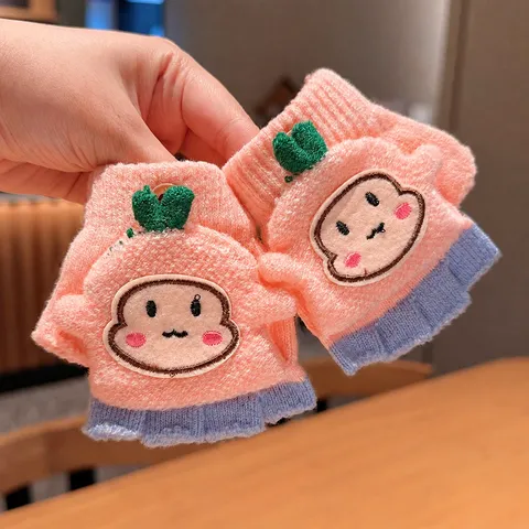 Enfants Mignon Canard Tricoté Rabat Couverture Chauds Gants Demi-Doigt Hiver Enfants Mitaines Épaissies