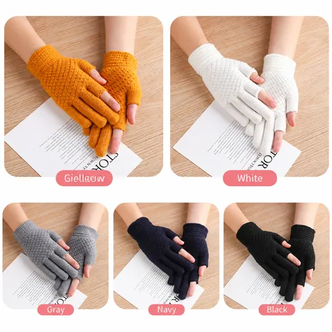 Gants d'Hiver Chauds Tricotés Écran Tactile Femmes Hommes Demi-Doigt Gants Thermiques Acrylique Convertible Flip Top Extérieur Temps Froid