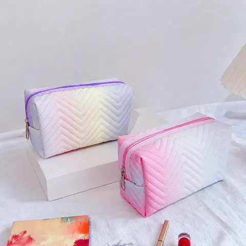 Minimalist Gradient PU Leather Makeup Bag Large Capacity Portable Toiletry Storage Pouch For Women Travel Cosmetic Bag