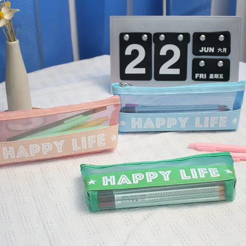 Transparent Mesh Pencil Case Large Capacity Pencil Pouch Simple Stationery Bag For Office School